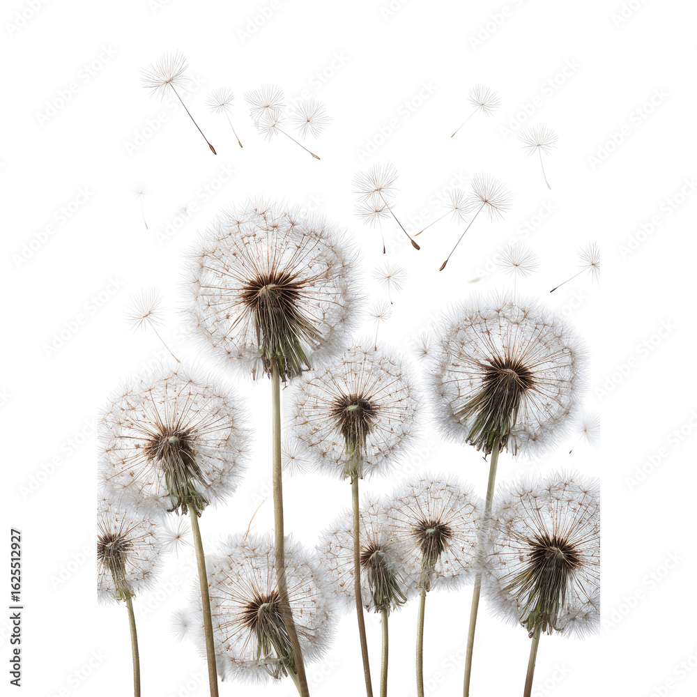 Obraz premium White dandelions in flight