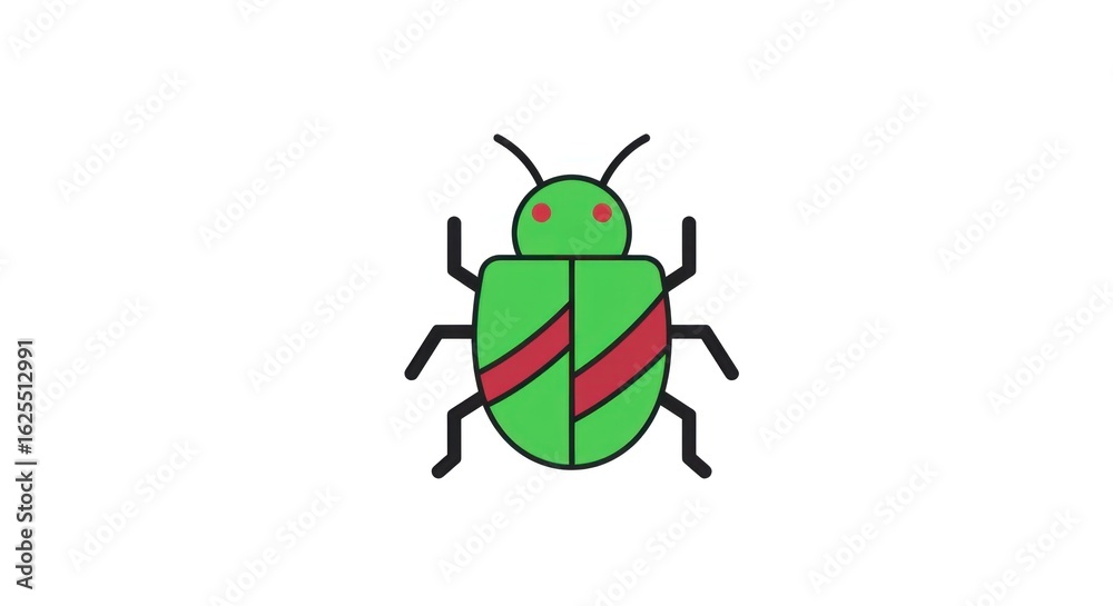 Stylized Green Beetle Illustration with Red Stripes and Black Outlines. Stylized Green Beetle Illustration with Red Stripes and Black Outlines.
