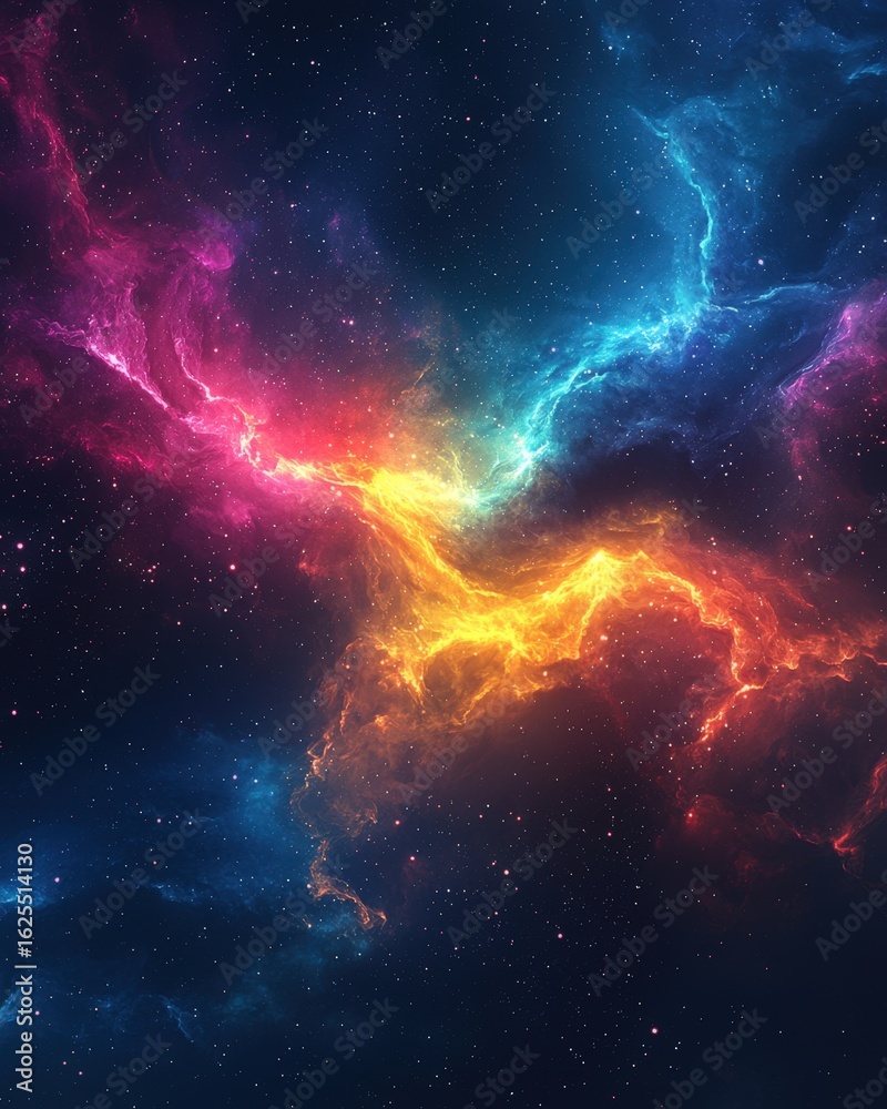 Fototapeta premium Vibrant cosmic nebula displaying colorful interstellar clouds and sparkling stars