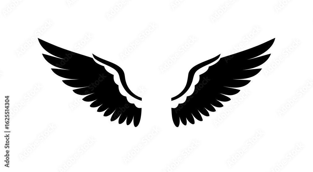 Obraz premium Elegant Black Wings on a White Background