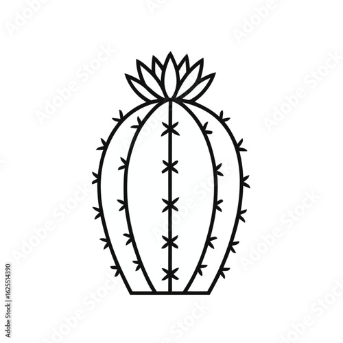 Stylized Saguaro Cactus Icon with Blossom in Minimal Black and White