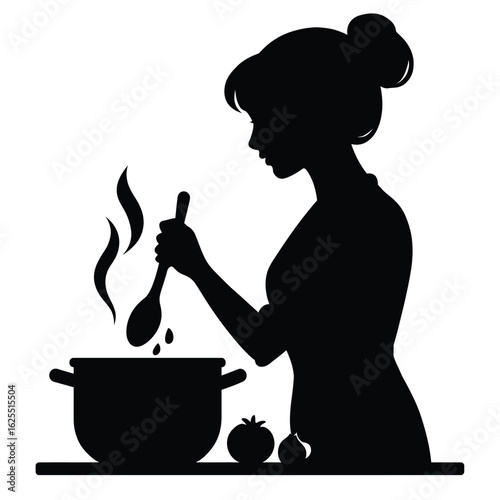 Woman cooking silhouette vector image for food blog and culinary website design assets and recipe cards