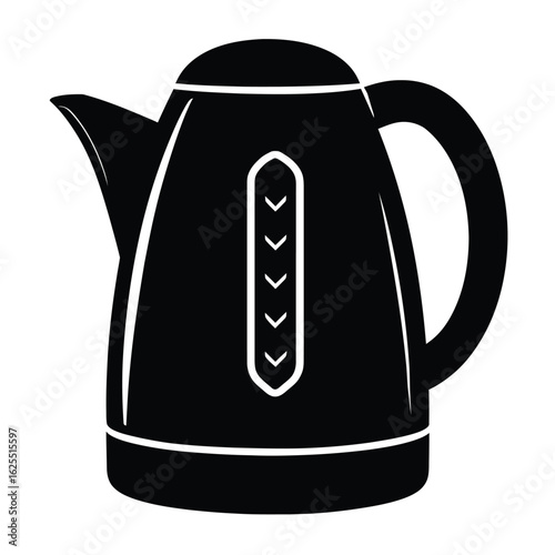 Black electric kettle vector illustration for kitchen appliance and hot water preparation tool silhouette