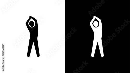 A person stretches their arms overhead, a simple silhouette against a stark black and white background, conveying a feeling of calm and mindful movement.