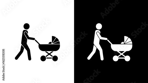 A parent strolls peacefully, pushing a baby in a stroller, enjoying a quiet moment outdoors.