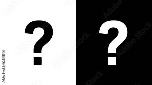 A bold black and white question mark symbol stands in stark contrast, representing uncertainty and inquiry.