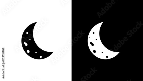 A crescent moon with craters hangs in the night sky, creating a serene and mystical atmosphere.