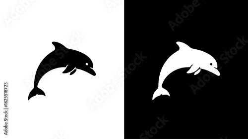 A playful dolphin leaps gracefully through the ocean, its silhouette stark against the contrasting backdrop of light and dark.
