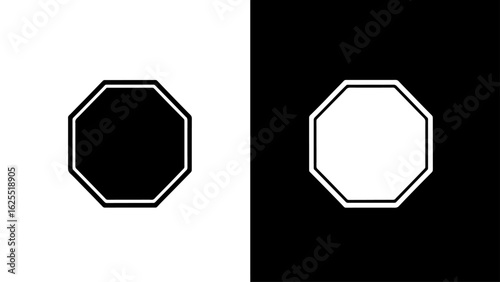 A stark, graphic illustration of an octagon, presented in contrasting black and white, conveying a sense of minimalist design.