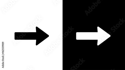 A bold black and white arrow points right, symbolizing progress, direction, and forward momentum against a stark contrasting background.