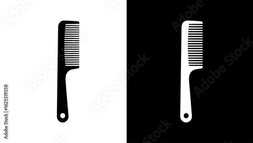 A simple black and white illustration of a plastic comb, set against contrasting backgrounds, evokes a clean and minimalist aesthetic.