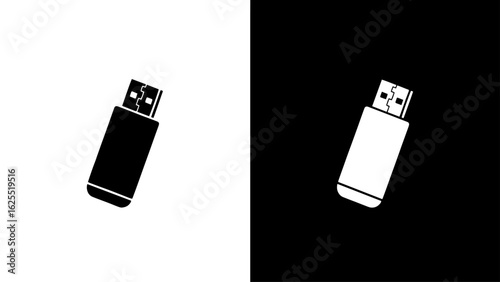 A sleek black USB flash drive rests on a stark white and black background, symbolizing digital data storage and modern technology.