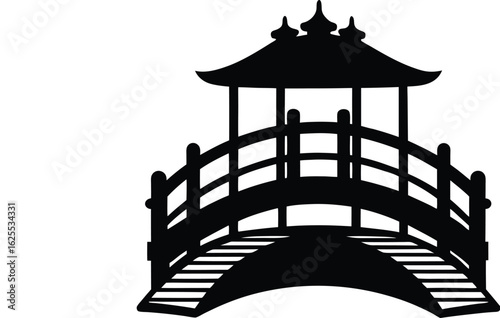 Japanese Garden Bridge With Pagoda Design Illustration new 2025 trendy silhouette