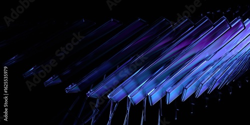 Fototapeta Naklejka Na Ścianę i Meble -  Futuristic glass structure on black background, 3d render