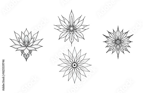 White outlines create floral illustrations. A clean aesthetic for tattoo art, product templates, and modern social media.