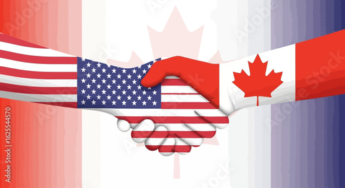 Vector Illustrations. A Symbolic Handshake Uniting the Flags of the United States and Canada. AI EPS Editable