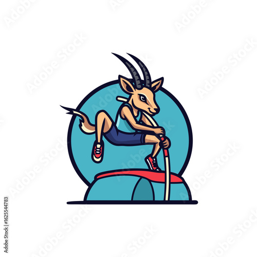 A Determined Antelope Cartoon Character Pole Vaulting