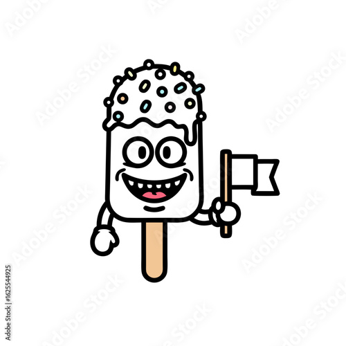 A Sweet Popsicle Cartoon Character With A Flag