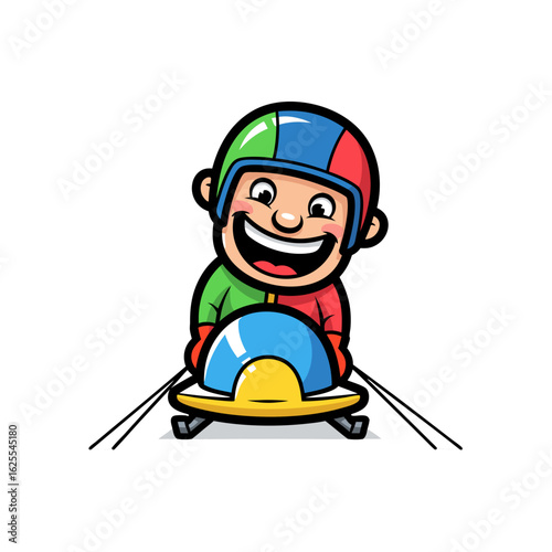 cartoon bobsledder smiling, colorful helmet, sledding clip art preview