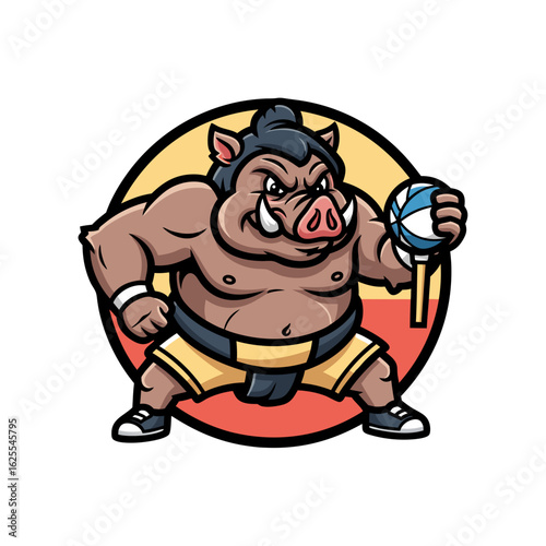 Cartoon Sumo Wrestler Animal Mascot Illustration