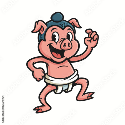 Cheerful Cartoon Animal Sumo Wrestler Illustration