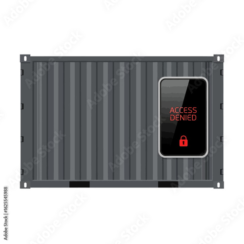 Vector Illustrations. Locked Down Grey Cargo Container with a Red Access Denied Digital Lock Screen. AI EPS Editable