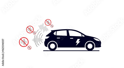 Vector Illustrations. Silent Electric Car Conceptual Icon of a Quiet EV with No Noise Emissions. AI EPS Editable