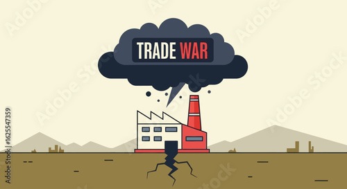 Vector Illustrations. Trade Wars Destructive Storm A Factory Cracks Under Pressure. AI EPS Editable