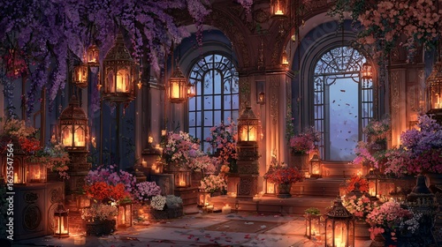 Wallpaper Mural Luxurious Ornate Room with Lanterns and Flowers Torontodigital.ca