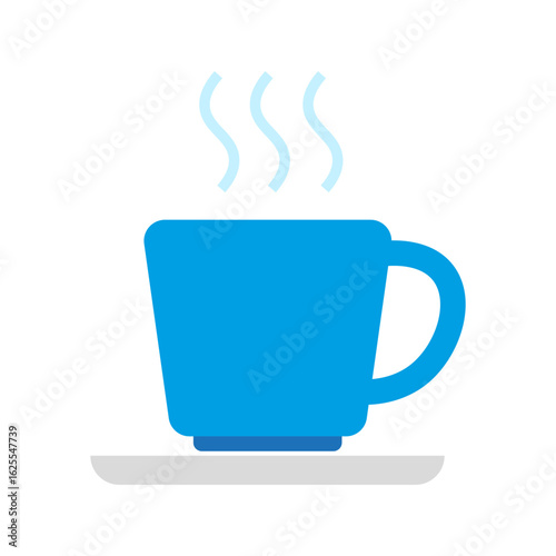 Blue coffee mug. Hot drink Vector. Steam beverage illustration. Simple cup pictogram.