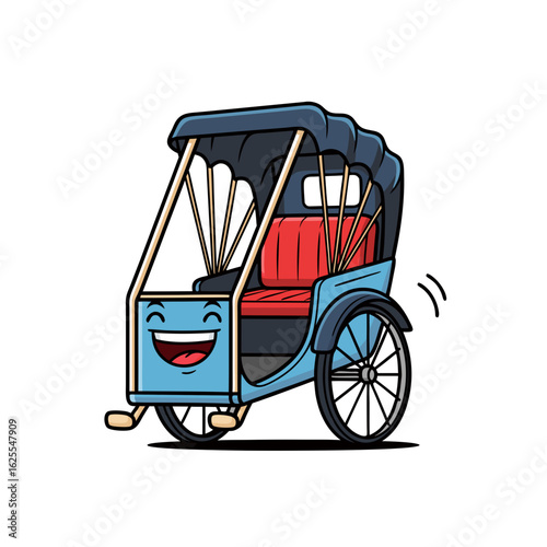 Happy Blue Cartoon Rickshaw Illustration