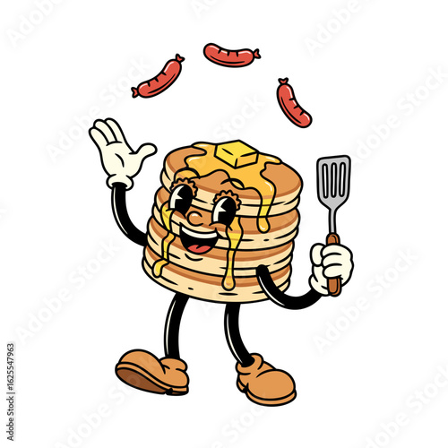 Happy Breakfast Cartoon Character Juggling Food