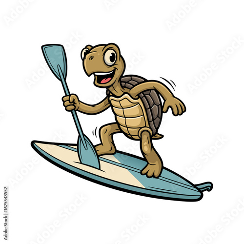 Happy Cartoon Reptile Paddleboarding On Teal Sup Board