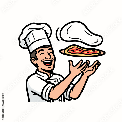 Happy Chef Tossing Dish Cartoon Illustration