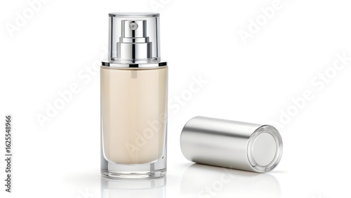 Ultra quality image of elegant matte glass spray bottle with silver nozzle and clear cap on a white background, ideal for beauty and cosmetic product presentation for online store
