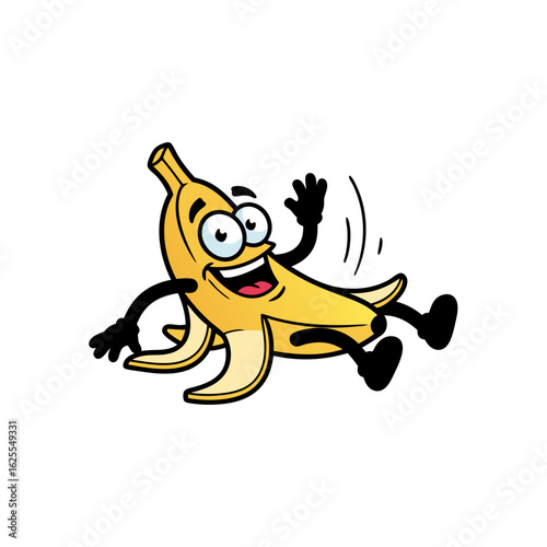 Happy Fruit Character Peeling and Waving On Plain Background