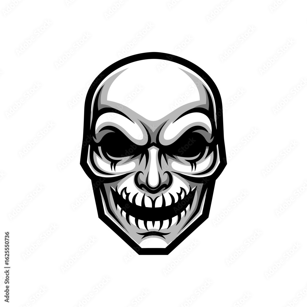 Fototapeta premium Monochrome Skull Illustration A Detailed Vector Graphic of a Skull with an Evil Grin