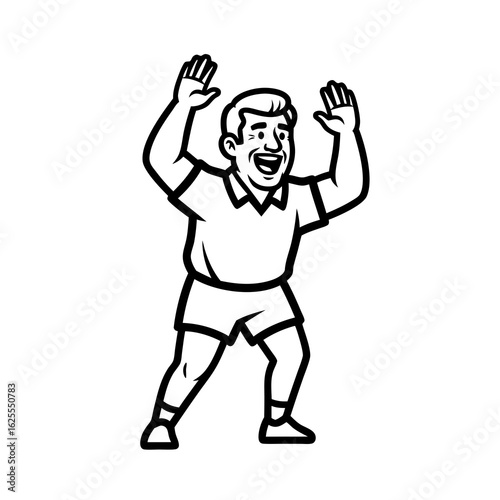 Person Celebrating Success Black and White Line Art Illustration