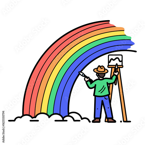 Person Painting a Colorful Rainbow on Clouds