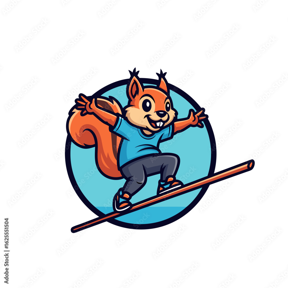 Fototapeta premium Playful Cartoon Rodent Skateboarding On A Plank, Blue And Orange Hues