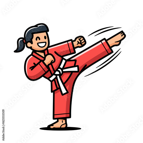 Young Girl in Sporting Outfit Executing Powerful Kick