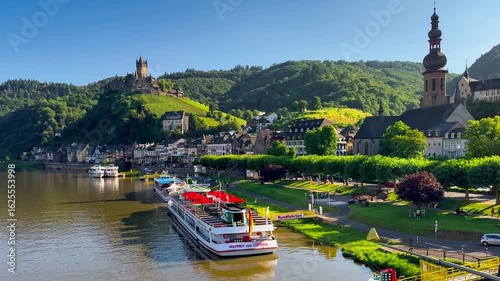 Wine region of the Mosel Valley. Wine tourism Cochem, Rhineland-Palatinate, Germany August 2, 2025. High quality 4k footage