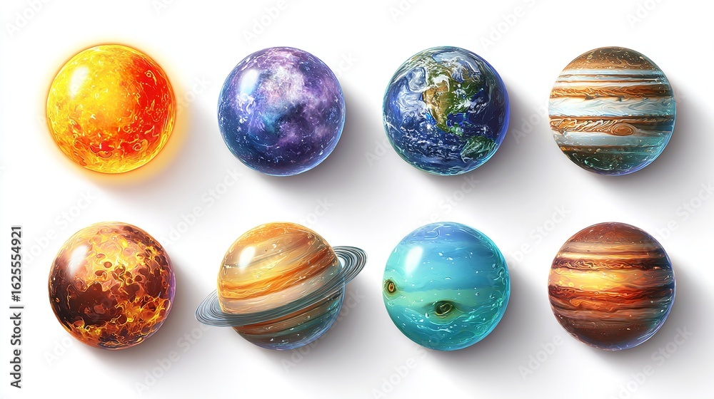 Fototapeta premium Exploring our solar system through stunning spherical planet illustrations on transparent background