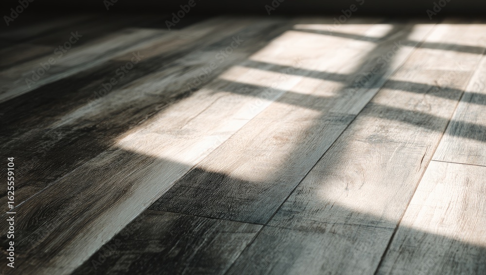 Obraz premium Sunlight casts shadows on a wooden floor