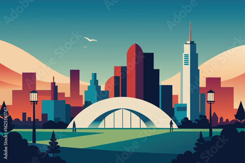 spring scene in millennium park with skyline  .eps