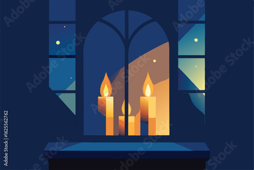 stylized christmas candle lights casting warm glow.eps