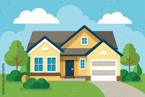 suburban home with professionally landscaped yard  (1).eps