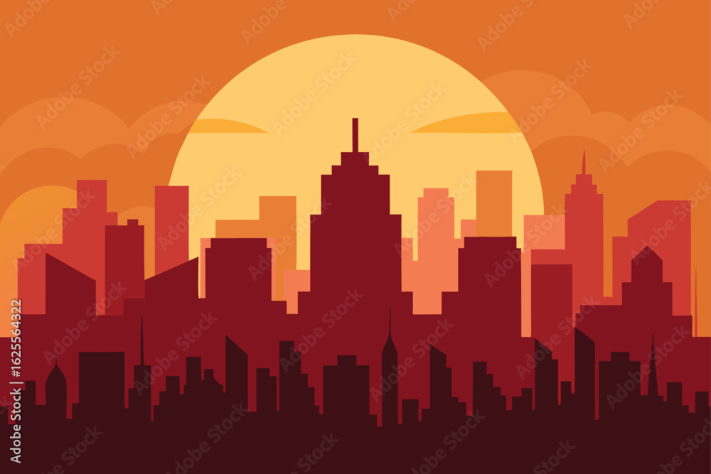 Fototapeta premium sunset city skyline with warm gradient sky .eps