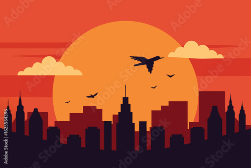 airplane flying over city