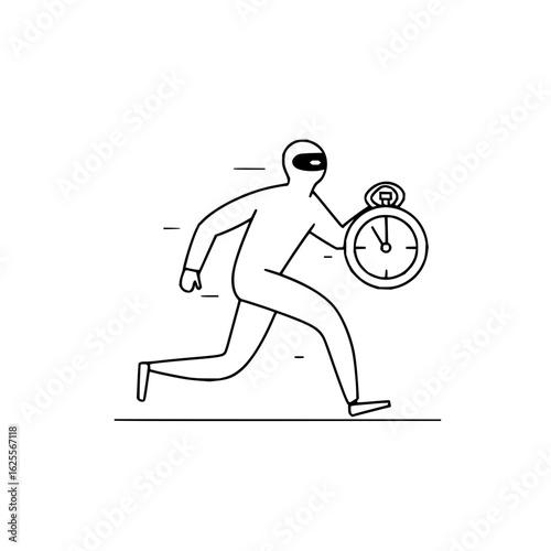 Thief running with clock time deadline concept urgent escape criminal robbery deadline time running thief